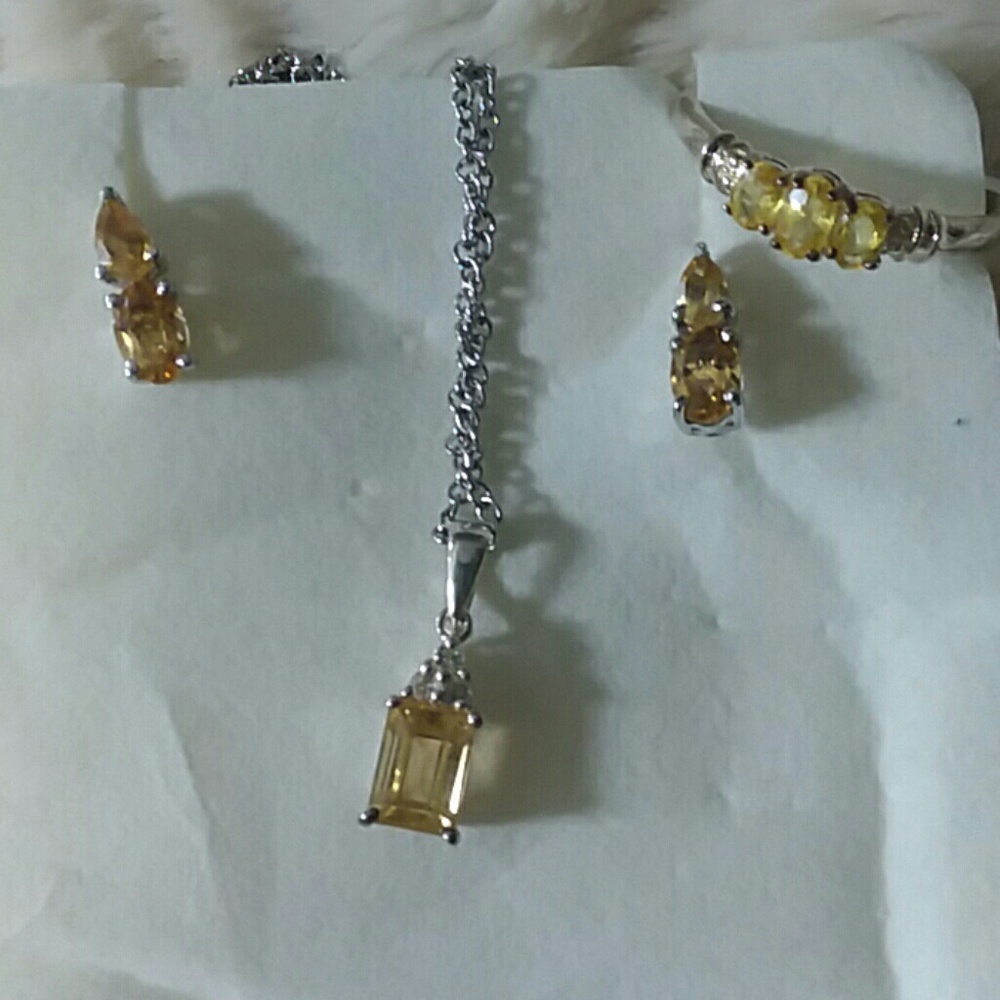 Citrine Jewlery set Ring Earring Necklace yellow